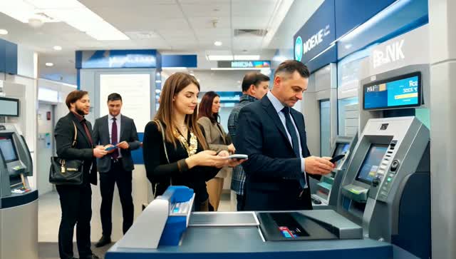 Clients Mobile Banking Crédit utilisant un guichet automatique et les services bancaires mobiles